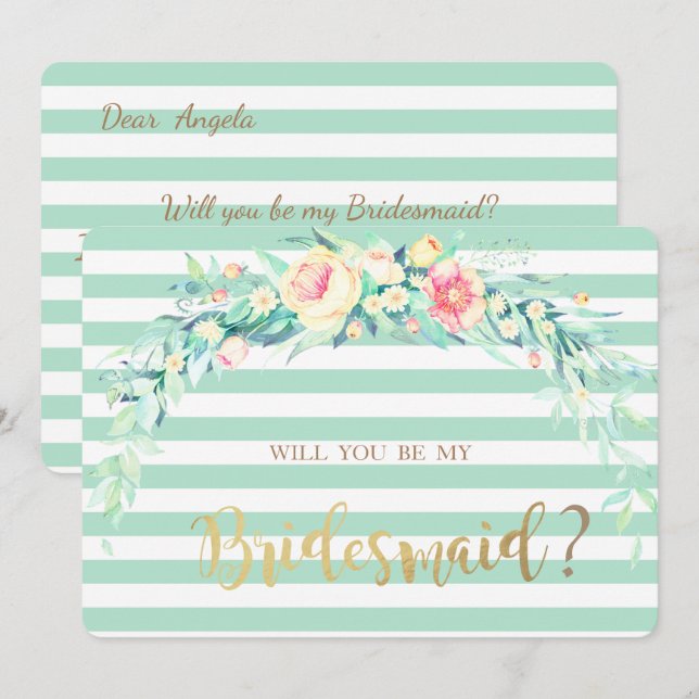 Blume Streifen Bridesmaid-Karte Einladung (Vorne/Hinten)