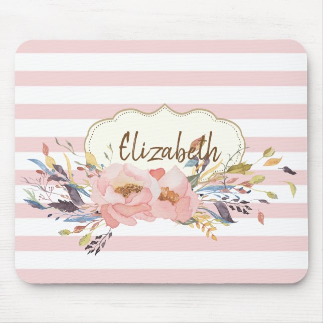 Blume, Streifen - Personalisiert Mousepad (Vorne)