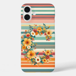 Blume Streifen Retro (C) iPhone 16 Plus Hülle