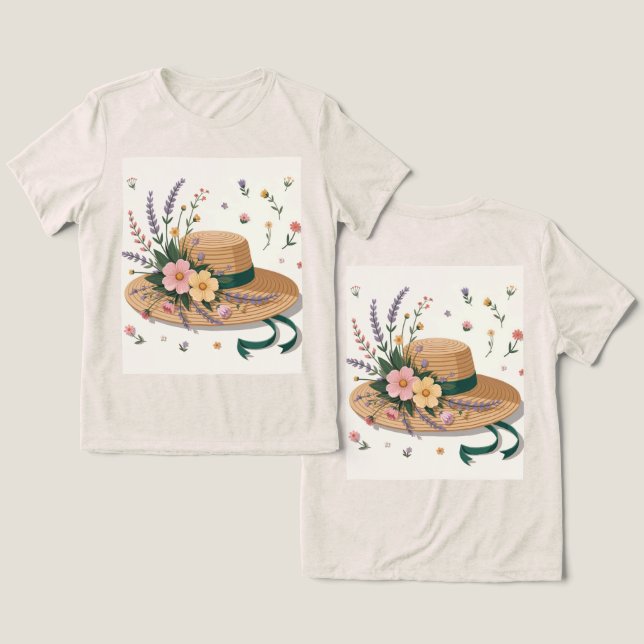 Blume Strohhut Tri-Blend Shirt (Design Vorderseite & Rückseite)
