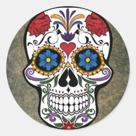 Blume Sugar Skull Runder Aufkleber
