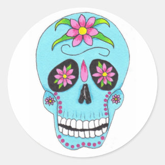 Blume Sugar Skull Runder Aufkleber