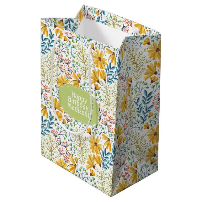 Blume-Tasche mit benutzerdefiniertem Text Mittlere Geschenktüte (Rückseite Schrägansicht)