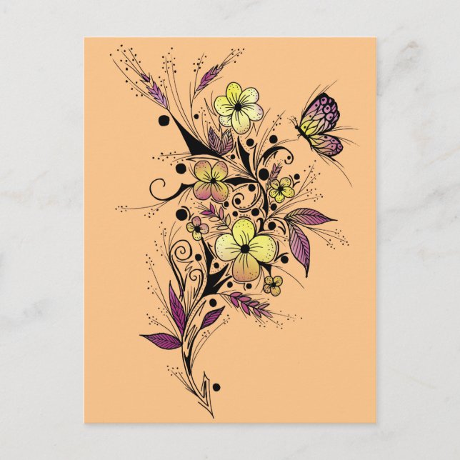 Blume Tattoo in Gelb und Lila Postkarte (Vorderseite)