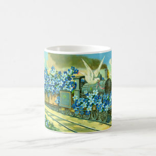 Blume, Tauben und Zug Kaffeetasse