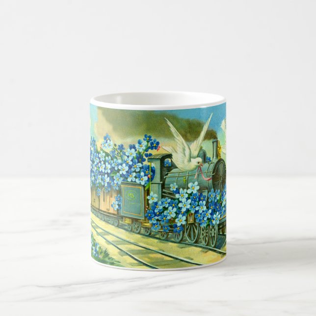 Blume, Tauben und Zug Kaffeetasse (Mittel)