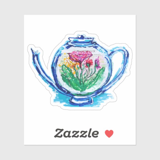 Blume Teapot Aufkleber (Blatt)