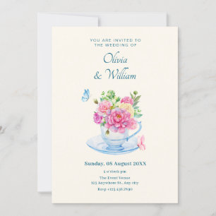 Blume Teetasse Hochzeit Einladung