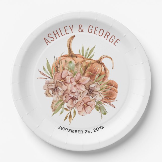 Blume Terracotta und Kürbisse Hochzeit im Herbst Pappteller (Vorderseite)