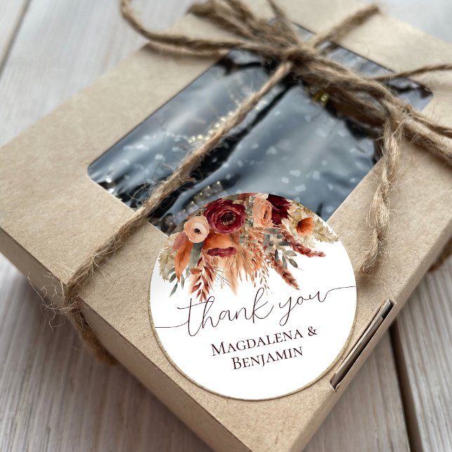 Blume Terracotta, Wasserfarbe Vielen Dank Runder Aufkleber (Von Creator hochgeladen)