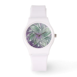 Blume Traum, Abstraktes Lila Grünes Fraktal Kunst Armbanduhr