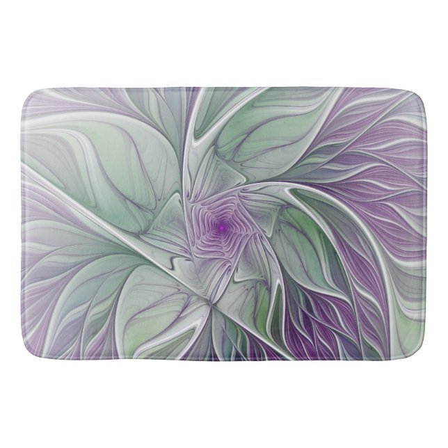 Blume Traum, Abstraktes Lila Grünes Fraktal Kunst Badematte (Vorderseite)