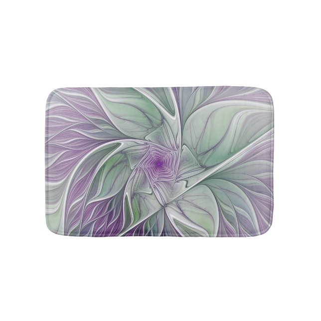 Blume Traum, Abstraktes Lila Grünes Fraktal Kunst Badematte (Vorderseite)