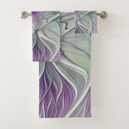 Blume Traum, Abstraktes Lila Grünes Fraktal Kunst Badhandtuch Set