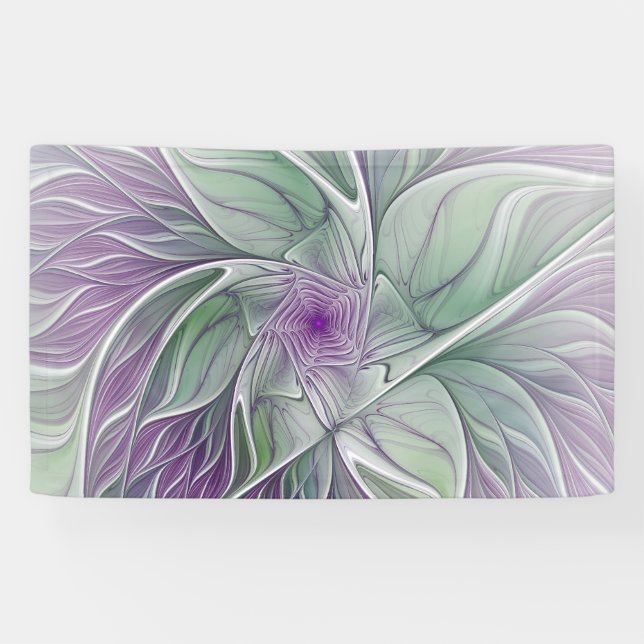 Blume Traum, Abstraktes Lila Grünes Fraktal Kunst Banner (Horizontal)