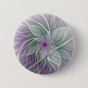 Blume Traum, Abstraktes Lila Grünes Fraktal Kunst Button