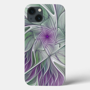Blume Traum, Abstraktes Lila Grünes Fraktal Kunst iPhone 13 Hülle