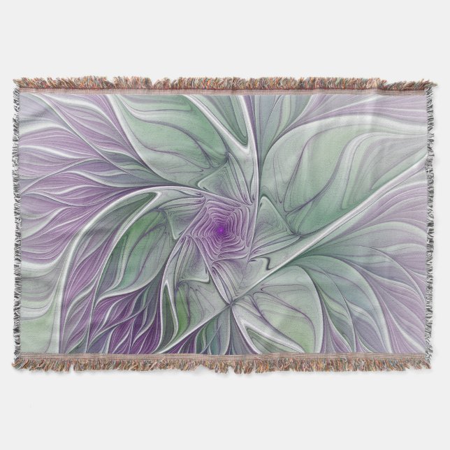 Blume Traum, Abstraktes Lila Grünes Fraktal Kunst Decke (Vorderseite)