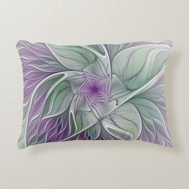 Blume Traum, Abstraktes Lila Grünes Fraktal Kunst Dekokissen (Vorderseite)