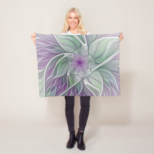 Blume Traum, Abstraktes Lila Grünes Fraktal Kunst Fleecedecke