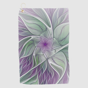 Blume Traum, Abstraktes Lila Grünes Fraktal Kunst Golfhandtuch