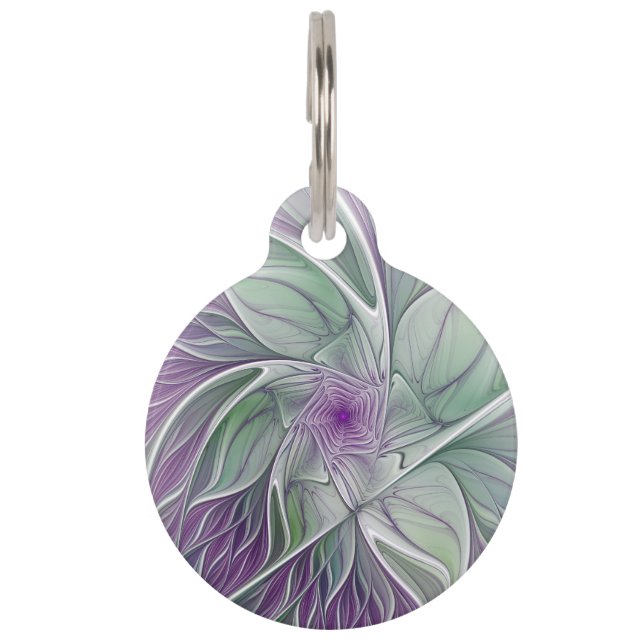 Blume Traum, Abstraktes Lila Grünes Fraktal Kunst Haustiermarke (Vorderseite)