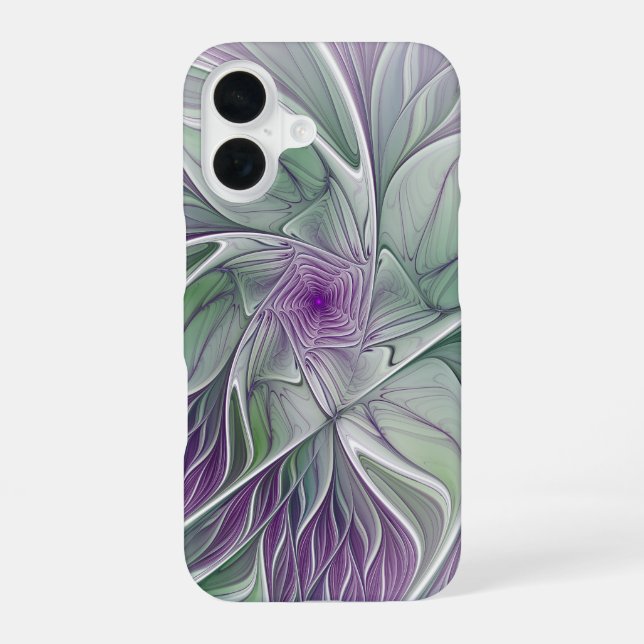 Blume Traum, Abstraktes Lila Grünes Fraktal Kunst iPhone 16 Hülle (Rückseite)