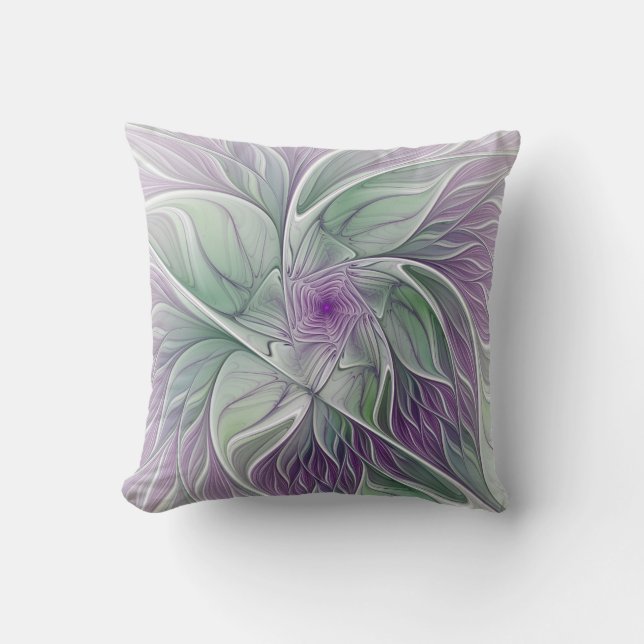 Blume Traum, Abstraktes Lila Grünes Fraktal Kunst Kissen (Vorderseite)