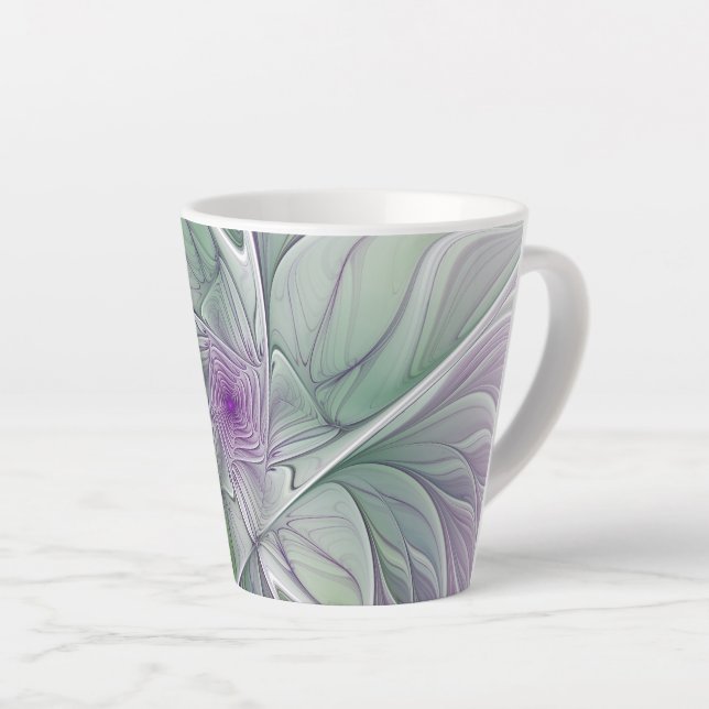 Blume Traum, Abstraktes Lila Grünes Fraktal Kunst Milchtasse (Rechte Ecke)