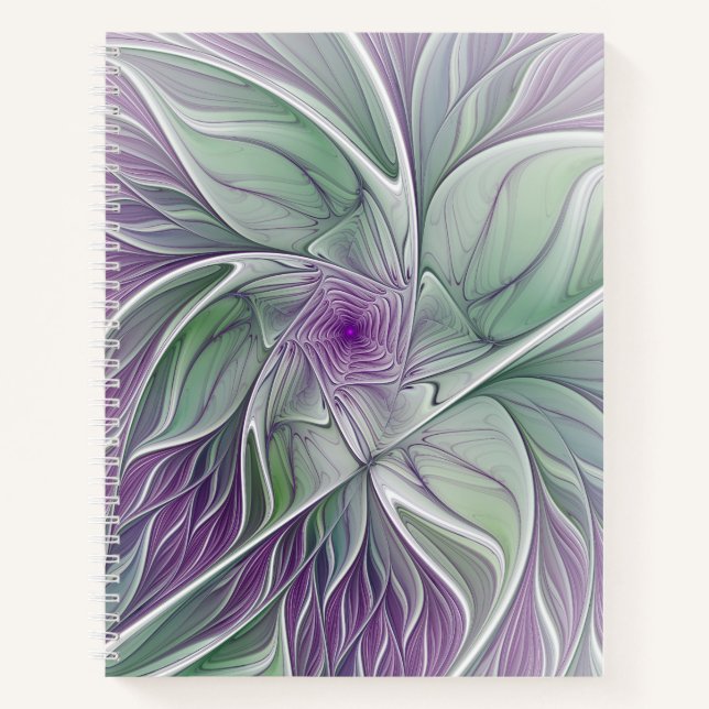 Blume Traum, Abstraktes Lila Grünes Fraktal Kunst Notizbuch (Vorderseite)