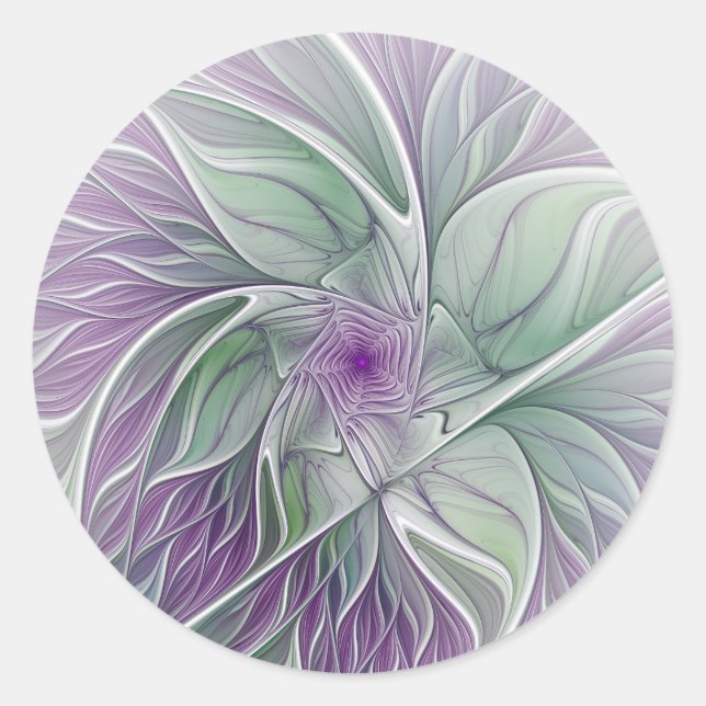 Blume Traum, Abstraktes Lila Grünes Fraktal Kunst Runder Aufkleber (Vorderseite)