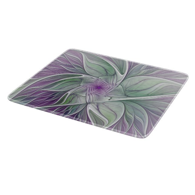 Blume Traum, Abstraktes Lila Grünes Fraktal Kunst Schneidebrett (Ecke)
