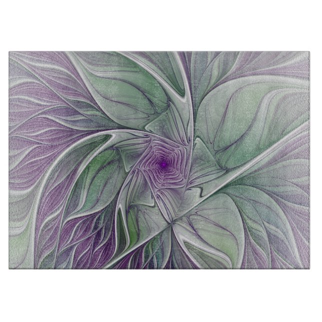 Blume Traum, Abstraktes Lila Grünes Fraktal Kunst Schneidebrett (Vorderseite)