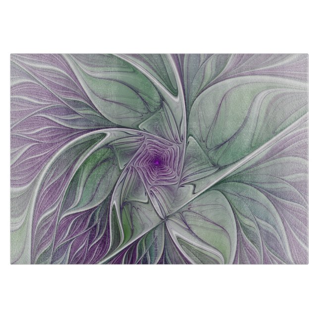 Blume Traum, Abstraktes Lila Grünes Fraktal Kunst Schneidebrett (Vorderseite)