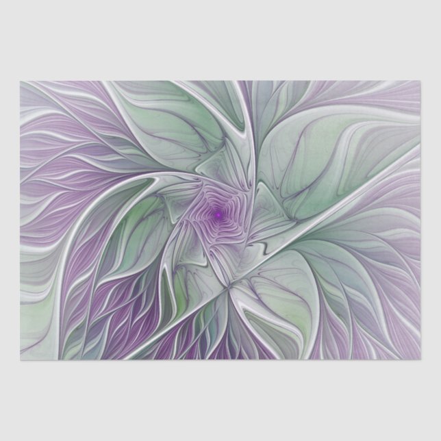 Blume Traum, Abstraktes Lila Grünes Fraktal Kunst Seidenpapier (Vorderseite)