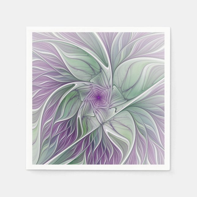 Blume Traum, Abstraktes Lila Grünes Fraktal Kunst Serviette (Vorderseite)