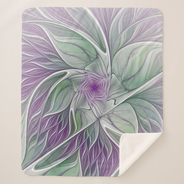 Blume Traum, Abstraktes Lila Grünes Fraktal Kunst Sherpadecke (Vorderseite)