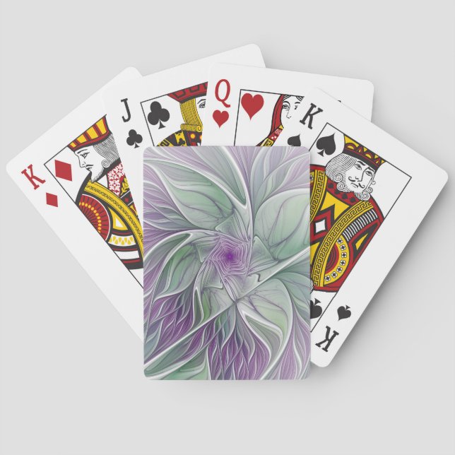 Blume Traum, Abstraktes Lila Grünes Fraktal Kunst Spielkarten (Rückseite)