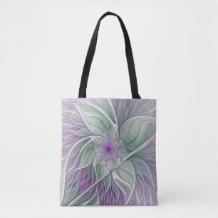 Blume Traum, Abstraktes Lila Grünes Fraktal Kunst Tasche