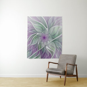 Blume Traum, Abstraktes Lila Grünes Fraktal Kunst Wandteppich