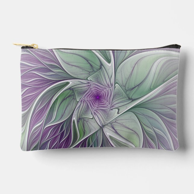 Blume Traum, Abstraktes Lila Grünes Fraktal Kunst Zubehörtasche (Vorderseite)