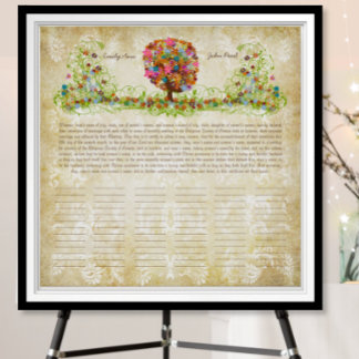 Blume Tree Print Quaker Hochzeitszertifikat Poster