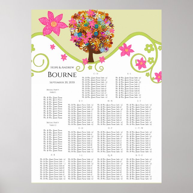 Blume Tree Seating Chart Alphabetical Table # s Poster (Vorne)