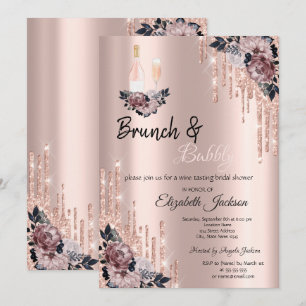 Blume, Tropfen Brunch & Bubbly Brautparty Einladung