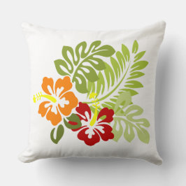 Blume Tropical Blätter Hibiskus Hawaii Red Orange. Kissen