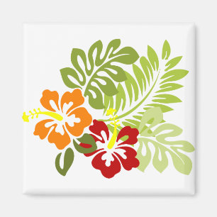 Blume Tropical Blätter Hibiskus Hawaii Red Orange. Magnet