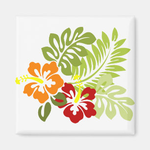 Blume Tropical Blätter Hibiskus Hawaii Red Orange. Magnet