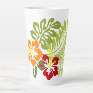 Blume Tropical Blätter Hibiskus Hawaii Red Orange. Milchtasse