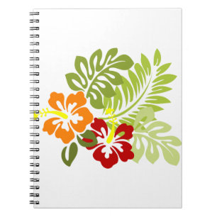 Blume Tropical Blätter Hibiskus Hawaii Red Orange. Notizblock