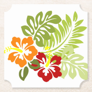 Blume Tropical Blätter Hibiskus Hawaii Red Orange. Untersetzer